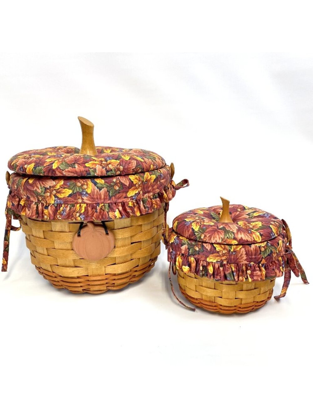 Longaberger Pumpkin Baskets Lot of 2 1995 1997 Lids Liners Protectors Tie-Ons - Picture 2 of 16